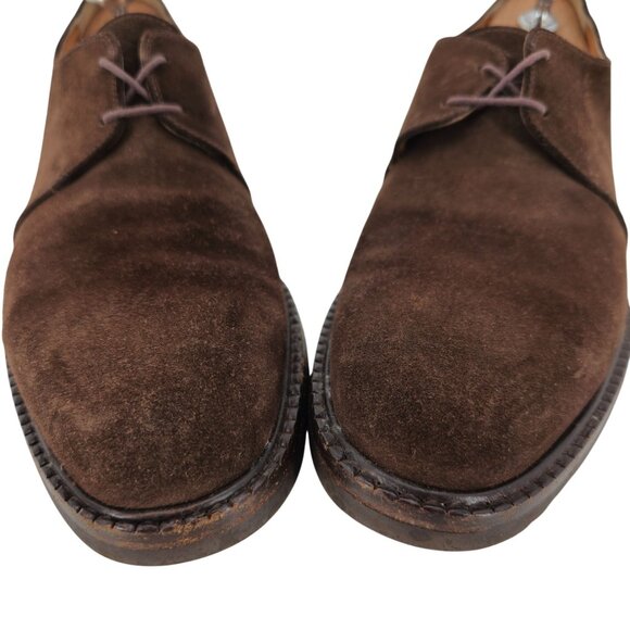 Salvatore Ferragamo Italy Brown Suede Plain-toe Derby Mens 7 Dress Shoes Oxfords - Picture 9 of 10